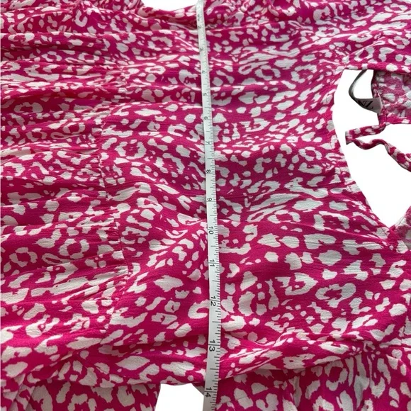 Zara Pink Leopard Print Cut Out Puff Sleeve Mini Dress M - Picture 11 of 14